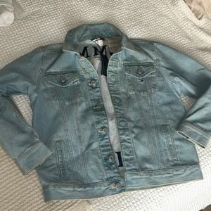 Vintage Tommy Hilfiger Light Wash Denim Jacket Big Flag Embroidered Size XSmall